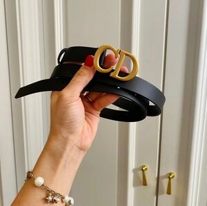 CD Black Leather Belt - 3CM Wide, 85CM Long